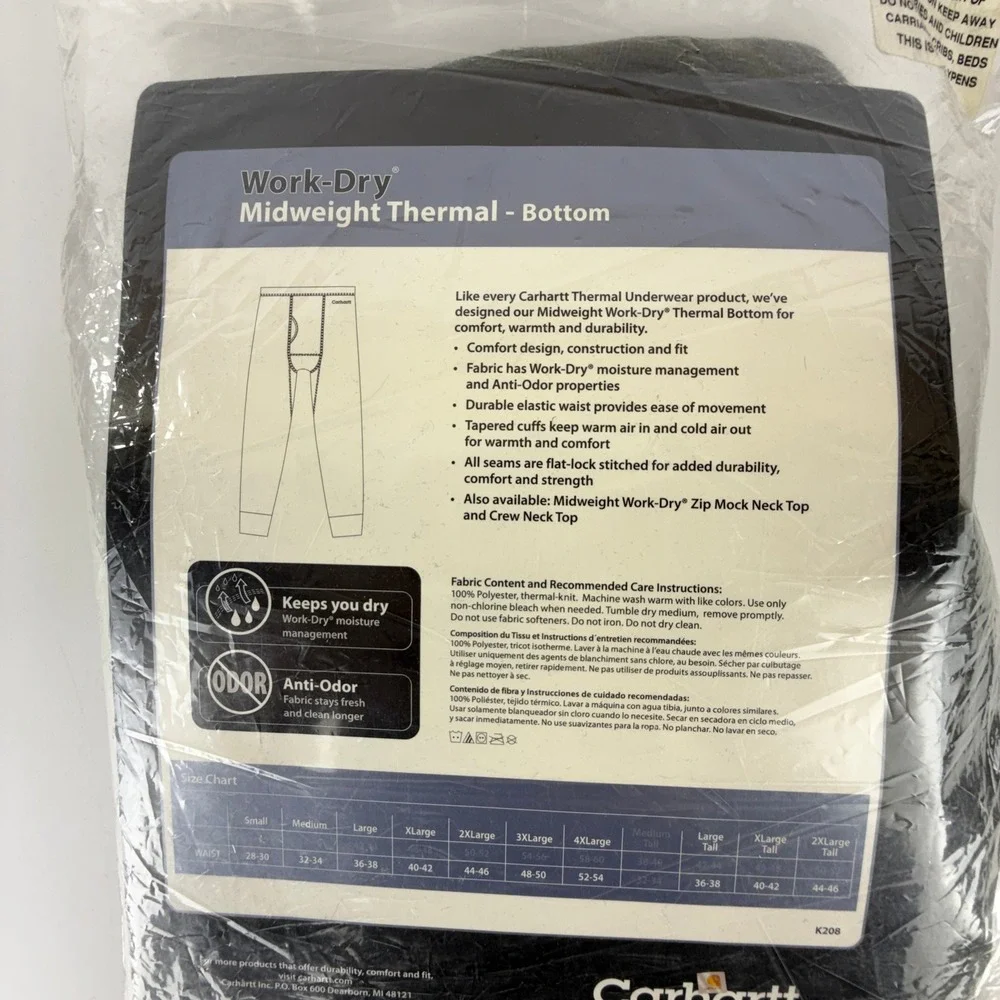 Carhartt Work-Dry Midweight Thermal Bottom Deep Olive K208 DPO Mens 2XL Tall NWT